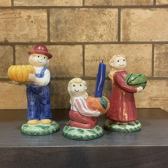 Country Fences by NORITAKE Country Father, Mother,  Daughter  Candlesticks Fall - Picture 2 of 11